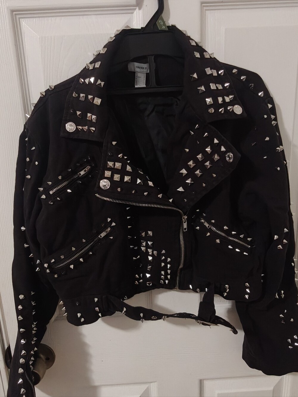 Studded Black Cropped Moto Jacket - Women